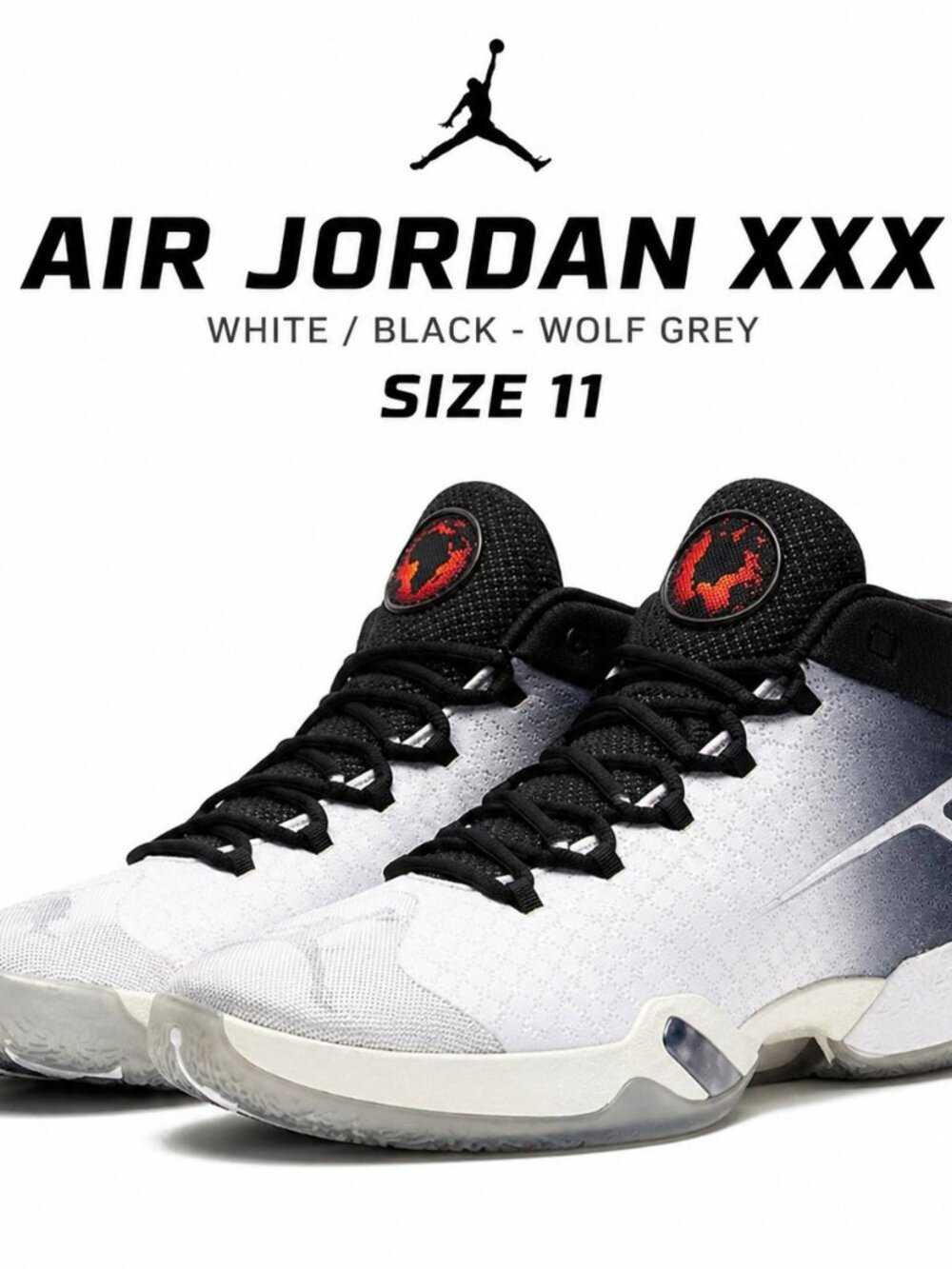 Air Jordan XXX White Black Grey Size 11 Basketball Sneakers